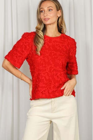Allover Floral Mash Textured Crew Neck Top VT83820
