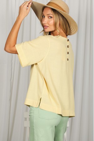 Button Back Embellished Short Sleeve Top VT83827