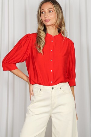 Elegant Mandarin Collar Short Puff Sleeve Blouse VT83890